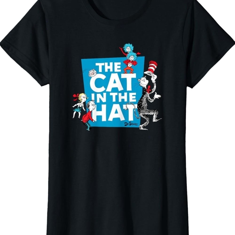 Ladies Dr. Seuss Black T-Shirt with Cat in the Hat Design-size Xl